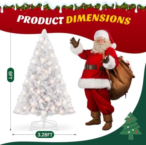 DUMOS 6 Ft Pre-lit Christmas Tree, White Artificial Xmas Tree