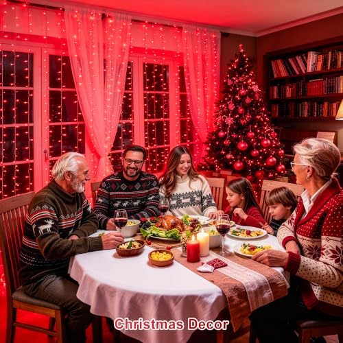 JMEXSUSS 300LED Red Curtain Lights for Halloween Christmas Decor, 9.8x9.8ft
