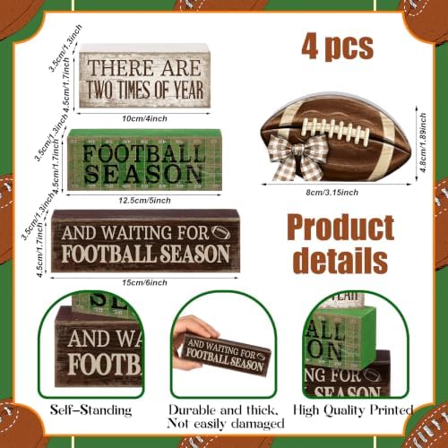 Lineshading 4 Pcs Football Tiered Tray Decor Wood Blocks Stackable Table