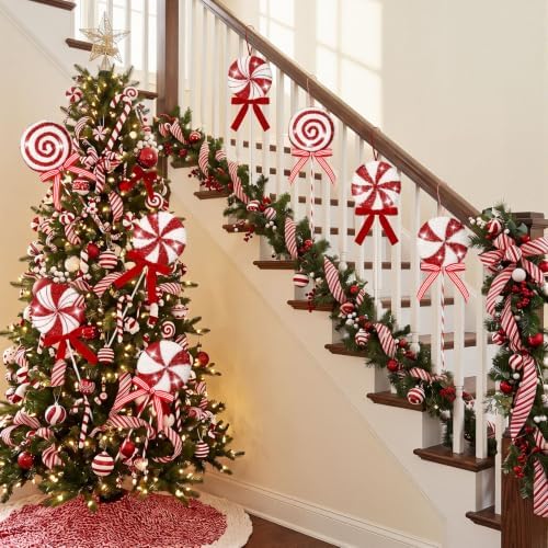 8 Pcs 16.5" Giant Candy Cane Ornament Glitter Peppermint Christmas Decor