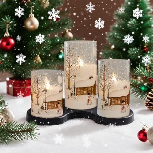 Snowman Glass Flameless Candles Rechargeable Battery Operated