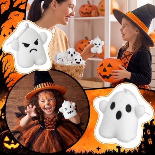 Meooeck 12 Pcs Halloween Ghost Fidgets Balls Plush Ghost Party Favors