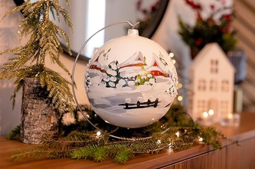 Hand Blown Glass Christmas Ornaments Ball, First Snow White 8 in + Stand