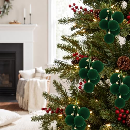 Roowest 4 Sets Large Green Velvet Christmas Ball Clusters Ornaments Decor