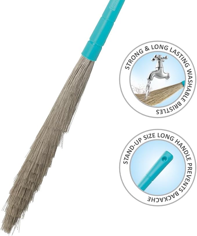 Joyo Standup XL Dust Free Broom for Floor Cleaning, Broom Stick for Home Floor with Washable Plastic Bristle, Pack of 1