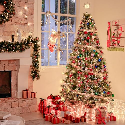 Hykolity 6 ft Prelit Christmas Tree with Pine Needle and Red Berries