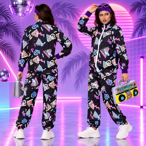 Men's 80s Outfit, Neon Retro Tracksuit for Halloween Party Costume