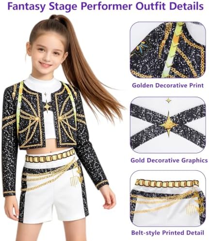Golden Pop Performer Costume Kids Girls Halloween Costumes Cosplay Outfit