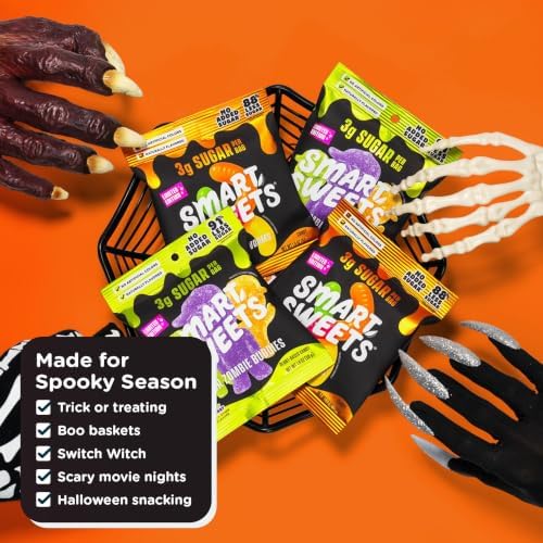 SmartSweets Sweet Halloween Gummy Worms Low Sugar Gummy Candy, Healthy Snacks for Kids and Adults, Treat, 50g bags, Pack of 14