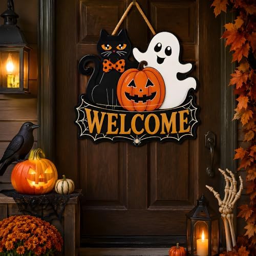 Halloween Party Decorations - Halloween Welcome Wreaths Sign for Front Door