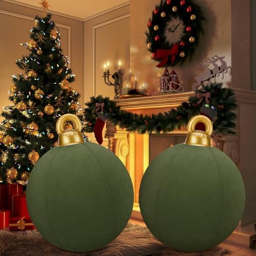 Jetec 3 Pcs 32 Inch Giant Green Velvet Christmas Inflatable Balls