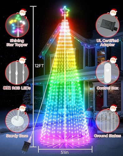 Avatar Controls 12FT LED Outdoor Christmas Tree, Smart RGB Cone Tree Lights