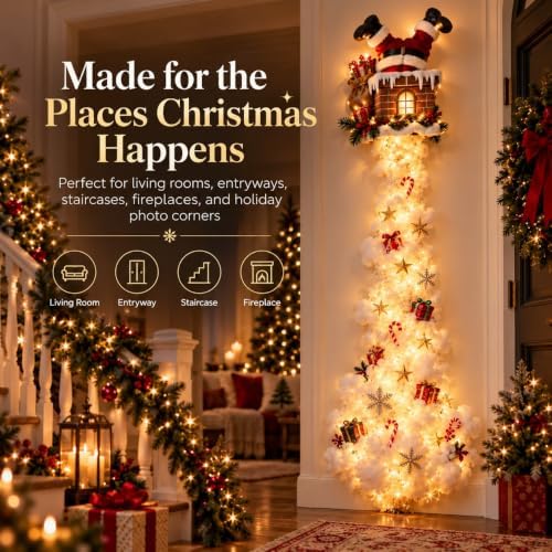 Christmas Magic Trail Wall Light -3D LED Glowing Christmas Scene Wall Decoration, Santa Sleigh Reindeer Hanging Decoration Indoor Holiday Decor for Living Room, Festive Xmas Gift，Santa