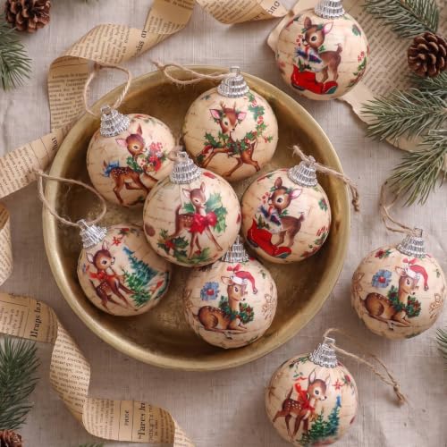 Outus 16 Pcs Vintage Reindeer Christmas Tree Ball Ornaments, Retro Christmas Decorations for Farmhouse Xmas Tree, Hanging Elk Ornaments for Home Fireplace Holiday Party Decor