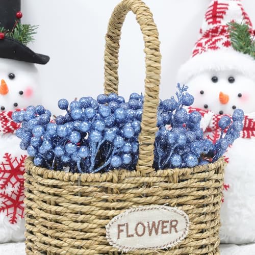 Fangoo 20 Pack 7 Inch Artificial Blue Berry Stems Christmas Blue Berries Picks Holly Berry Branches for Christmas Tree Ornaments DIY Crafts Wedding Holiday Season Winter Home Decor