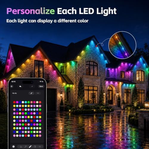 300FT Permanent Outdoor Lights, RGB + IC IP67 Waterproof Eave Roof Light