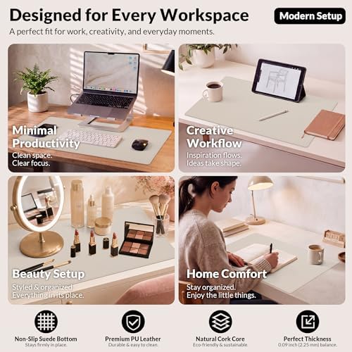 AFIING Desk Mat, Beige, 23.6" x 13.8", Desk Pad Protector