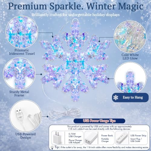 Nuanchu 3 Pcs 19" LED Christmas Snowflake Light Decor, Sixpetaled Snowflake