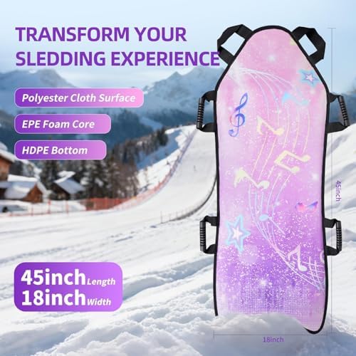 45" x 18" Foldable Snow Sled for Adults & Kids,Winter Snow Sleds with Handles for Steering, Portable Winter Sled for Snow Riding & Tobogganing