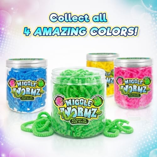 JA-RU Wiggle Wormz Glow in the Dark Squishy Sensory Worms Toy Jar 5357-4