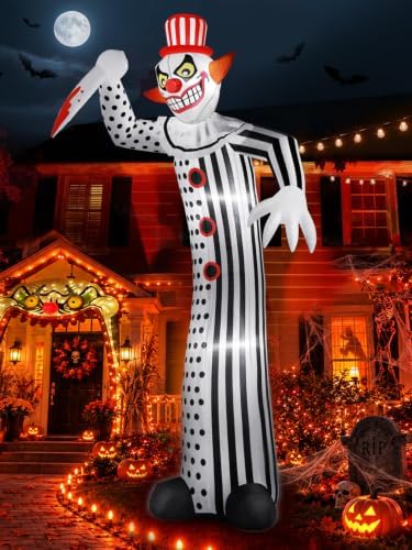 zukakii 12Ft Giant Halloween Inflatables Creepy Clown, Huge Halloween Decorations Outdoor Blow Up Yard Decorations Built-in Full-Body LED Light & Strong Blower for Home Decor Party Lawn