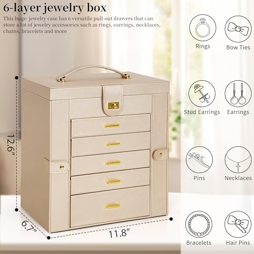 AKOZLIN 6-Tier Jewelry Box Organizer 5 Drawers Storage XLarge Champagne