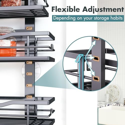 Eastherry Over The Door Pantry Organizer，9-Tier Over The Door Organizer with Adjustable Basket，Metal Hanging Pantry Organizers and Storage for Kitchen, Back of Door Seasoning Rack (Black)