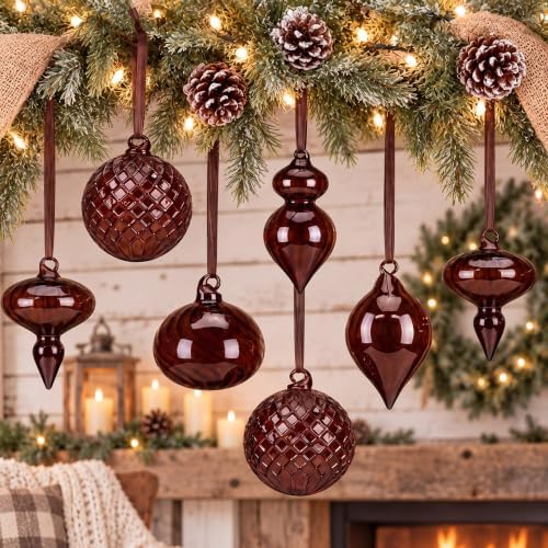 Hungdao 14pcs Vintage Christmas Ornaments Retro Glass Balls, Brown