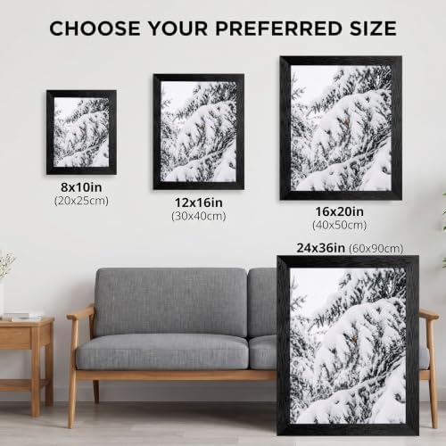 Framed Winter Pine Canvas Wall Art, Snow Landscape, Black Frame Inch 24x36