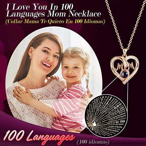 ADDWel Meaningful Gifts for Mom from Daughter Son, Preserved Purple Rose Gift Box with MOM Necklace, I Love You Necklace in 100 Languages, Mother’s Day Birthday Gifts for Mom