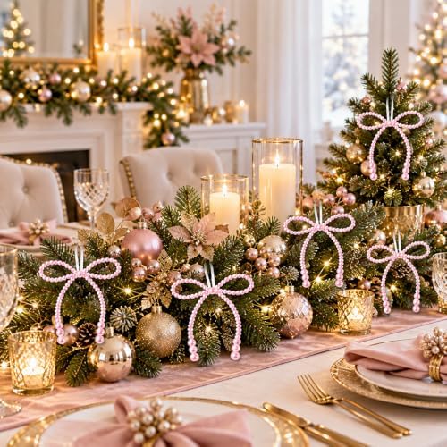 DIYDEC 18PCS Large Christmas Pearl Bow Ornament 7in Tree Topper Decor