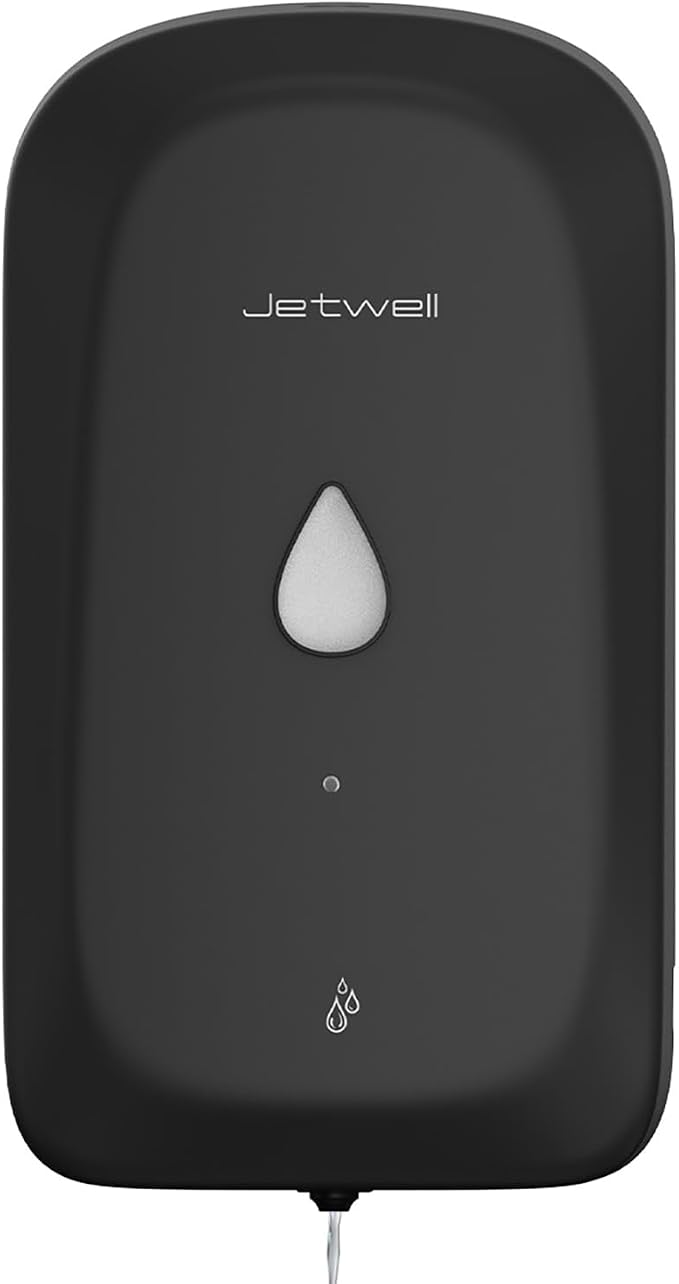JETWELL Touchless Wall Mount Stainless Steel Soap Dispenser 34OZ/1000ML | Black Matte Cover, Large Capacity, Battery Powered, Liquid Soap, Commercial & Home Use