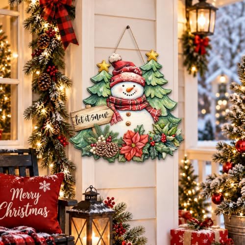 Christmas Decorations Snowman Christmas trees let It Snow Hanging Wood Sign
