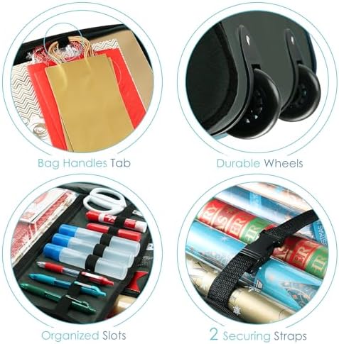 Hearth & Harbor Holiday Storage with Extra 2 PC of Christmas Storage Bins and Ribbon Storage Organizer - Fade Resistant Wrapping Paper Storage Containers with Wheels Fits Up to 30 Rolls of 40" Length