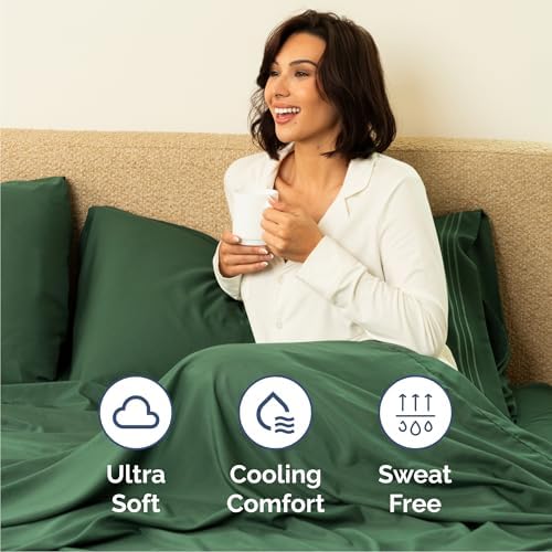 Queen Size 4 Piece Sheet Set - Breathable & Cooling Sheets - Emerald Green