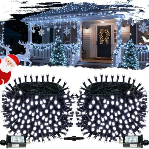 OZS Connectable 2-Pack 164Ft 400LED Christmas String Lights, Cool White