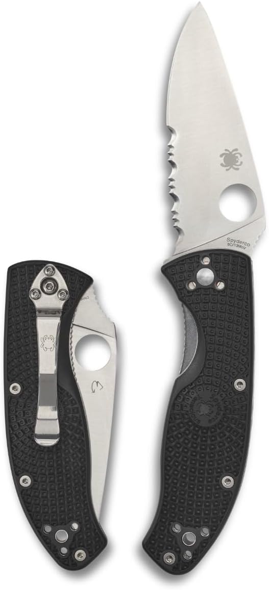 Spyderco Tenacious Lightweight Folding Pocket Knife, CombinationEdge | 7.77" Overall Length, 3.3" 8Cr13MoV Steel Blade, FRN Handle, LinerLock, Full-Flat Grind