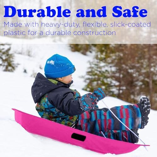Slippery Racer Downhill Sprinter Flexible Kids Toddler Plastic Cold-Resistant Toboggan Snow Sled with Pull Rope and Handles, Pink (3 Pack)