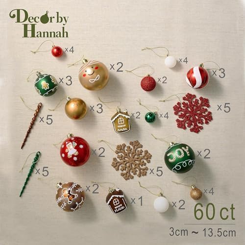 DecorbyHannah 60ct Gingerbread Christmas Ornaments Set for Tree Decorations
