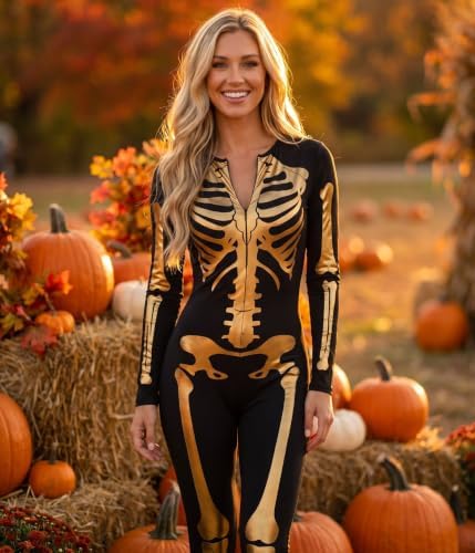 Tipsy Elves Sexy Halloween Skeleton Bodysuit for Women - One Piece Costume
