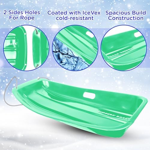 Slippery Racer Downhill Sprinter Flexible Kids Toddler Plastic Cold-Resistant Toboggan Snow Sled with Pull Rope and Handles -35 Inch