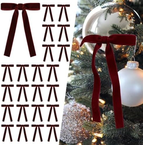 SIMISI RIBBON 24Pcs Christmas Velvet Ribbon Bows Decorations for Tree