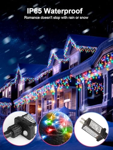 Christmas Icicle Lights, Outdoor String Lights, 100FT 960LED Multicolor