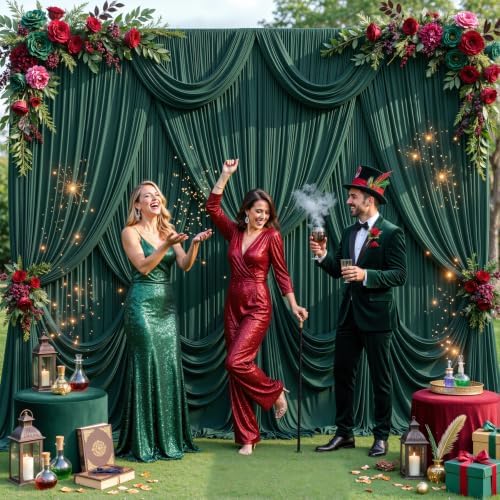 Hunter Green Backdrop Curtain for Parties Wrinkle Free Dark Green Photo Curtains Backdrop Drapes Fabric Decoration for Baby Shower Birthday Party Photography 5ft x 7ft,2 Panels