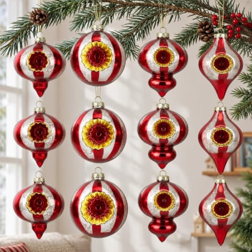 12 Pcs Vintage Glass Christmas Ornament Hand Blown Glass