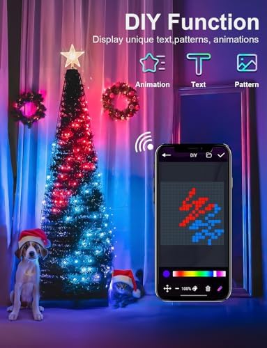 Super RGB Smart Christmas Tree Lights 6FT 400LED, DIY Color Changing Waterfall Xmas Tree Lights with Ring & Top-Star, Remote & APP Control, RGB-IC Dynamic String Light, Music Sync for Indoor Decor