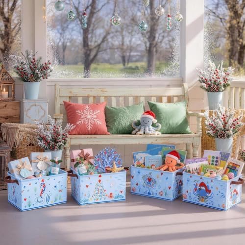 CHENGU 6 Pack Christmas Storage Bins Collapsible Coastal Christmas Baskets