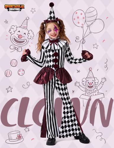 Spooktacular Creations Halloween Clown Costume for Girls, Jester Clown Costume for Kids, Halloween Role Play & Dress Up