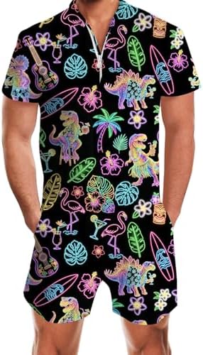 RAISEVERN Mens Romper Male Zipper Shorts Sleeve One Piece Bro Outfits