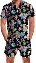 RAISEVERN Mens Romper Male Zipper Shorts Sleeve One Piece Bro Outfits